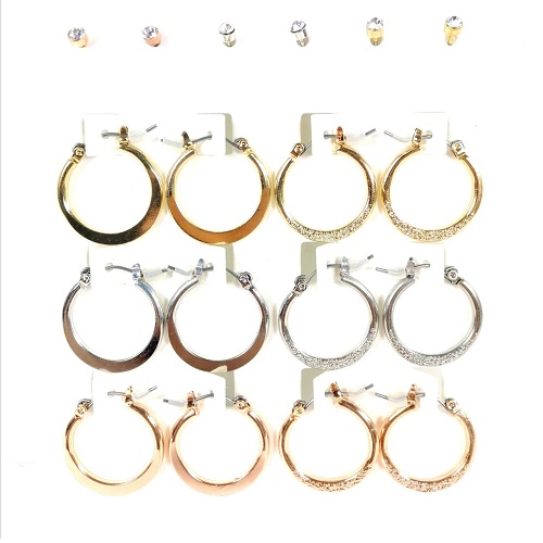 B-MLSF-003 9 Earrings Set Hoop And Stud Malaysia - Click Image to Close